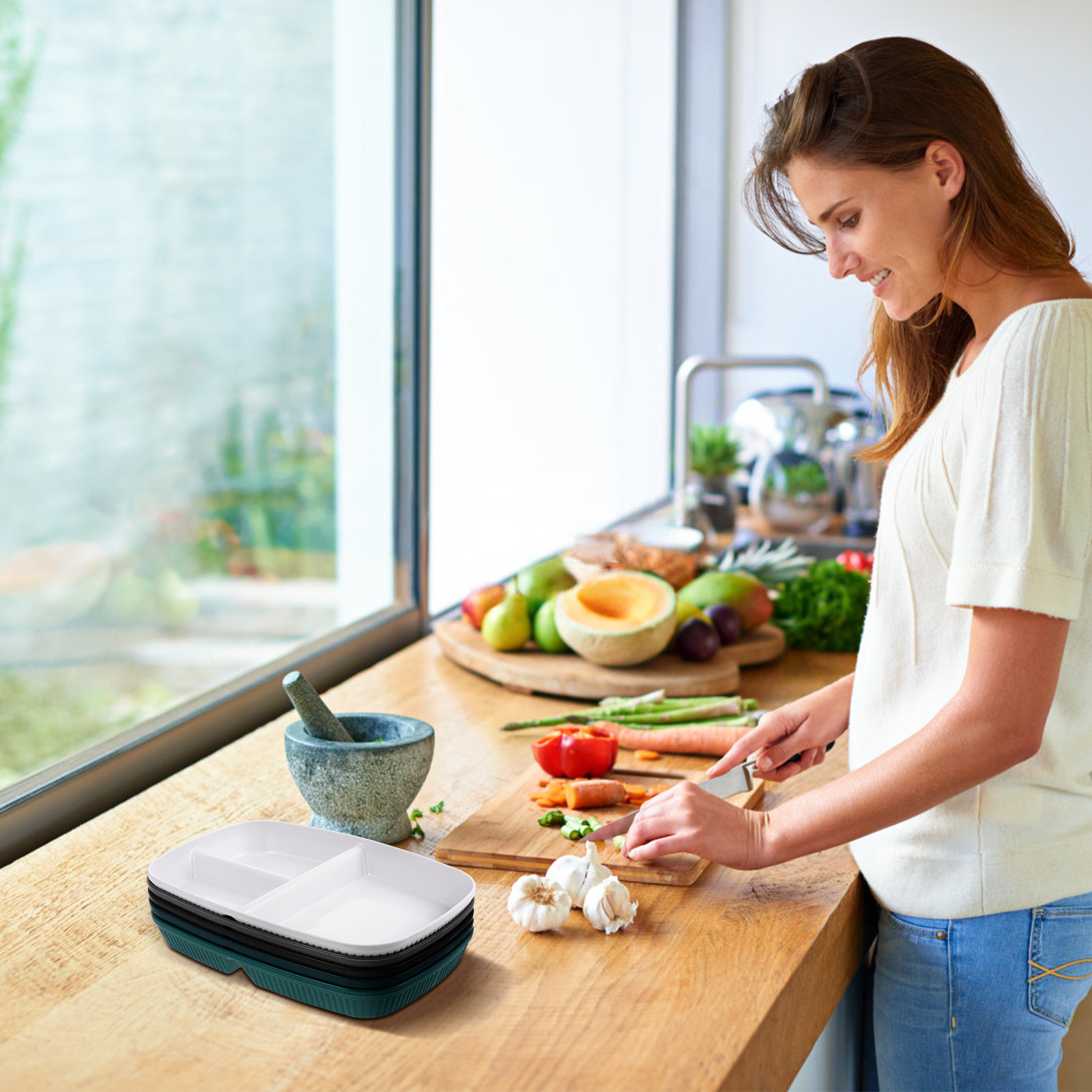 Meal Prep Diet - 5 قطع أطباق عشاء مقسمة للتحكم