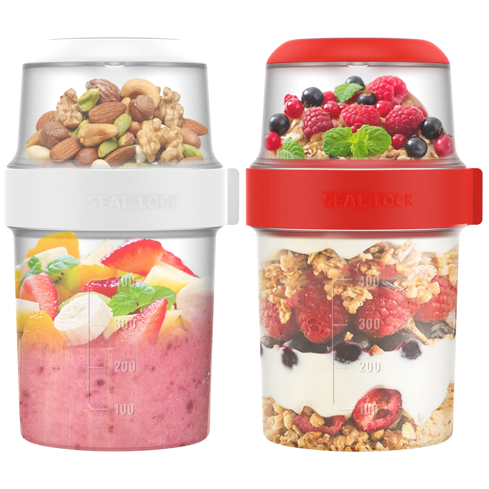 Overnight Oat Jar - 2 قطعة أكواب الإفطار قابلة لإعادة