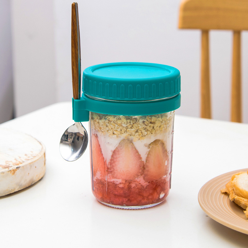 Overnight Oat Jar - وعاء زجاجي للشوفان مع غطاء محكم