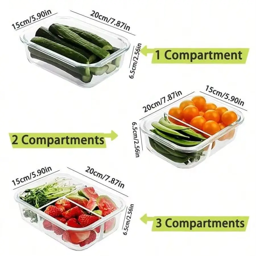 Meal Prep Glass - حاوية تخزين طعام زجاجية بغطاء، لتحضير